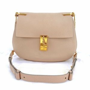 Chloe Beige Leather Drew Small Shoulder Bag with Gold Hardware